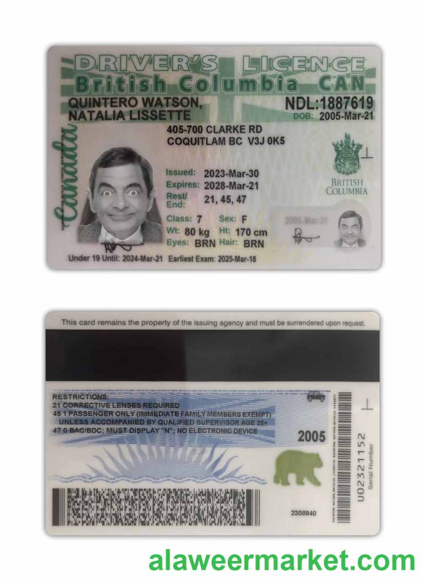 Canada British Columbia driving license 2021-present